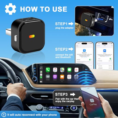 2 in 1 Wireless CarPlay and Android Auto Adapter, Easy Setup Plug and Play, 1-Click Multi-Device Switch, Fast Auto Reconnect, OTA Upgrade, USB‑C, for iOS 10+/Android 11+ & Factory Wired CarPlay Cars