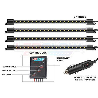 LEDGlow 4pc Purple LED Interior Footwell Lighting Kit w/Cigarette Adapter