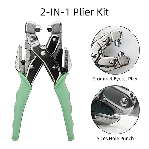 3/16 & 1/8 Grommet Tool Kit and Eyelet Hole Punch Plier, Grommet Eyelet Pliers Tool Set with 160 Pcs Metal Grommets Eyelets and Case for Leather Bags Clothes Belt Cards and Crafts