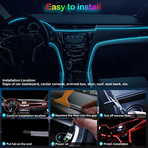 Jushope Interior Car LED Strip Lights, RGB USB Car Ambient Lighting, Car Accessories Fiber Optifc Lights Sync to Music (1 LED/118 inches) - size: 1 LED/118 inches