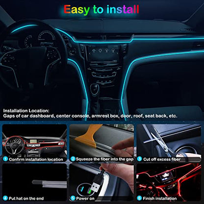 Jushope Interior Car LED Strip Lights, RGB USB Car Ambient Lighting, Car Accessories Fiber Optifc Lights Sync to Music (1 LED/118 inches) - size: 1 LED/118 inches