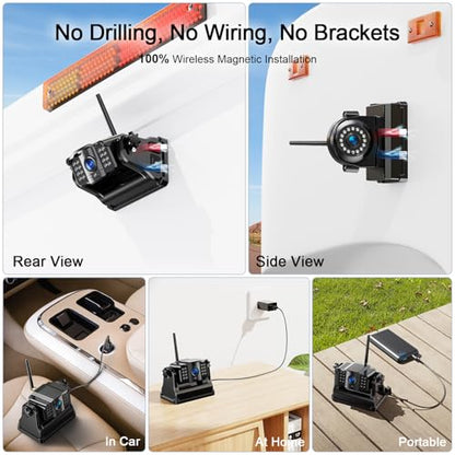 Fookoo Magnetic Wireless Backup Camera: HD 1080P 10" Monitor, 1-Min Install - color: Arctic Black, size: 10 inches 3-Camera