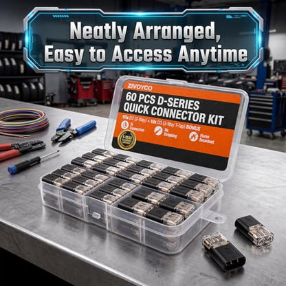 60Pcs Quick Connect Wire Connectors Kit, 50x 2-Pin & 10x 3-Pin Double Wire Plug in Connectors with Locking Buckle, Wire Connectors Push-in for LED Strip Lights, Automotive (Storage Box)
