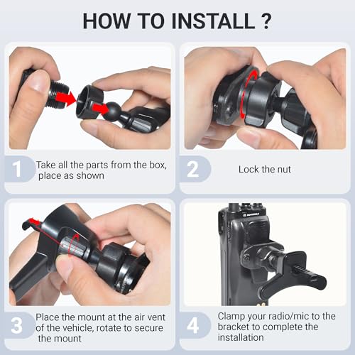 TWAYRDIO Radio Holder with Metal Hook Clip, Car Air Vent Handheld Radio Mount, Universal Automobile Cradle for Yaesu Motorola Baofeng Retevis Midland Two Way Radios for Cobra Uniden Astatic CB Mics