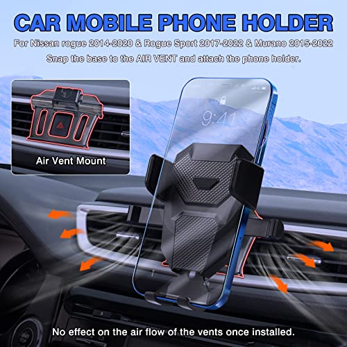 Karltys Compatible with Cell Phone Holder Nissan Rogue 2014-2020 (Not for Rogue Select) /Rogue Sport 2017-2023 /Murano 2015-2023 Car Mobile Phone Holder Dashboard Air Vent Mount Adjustable Stand - size: 14-20 Rogue 15-23 Murano Phone Holder