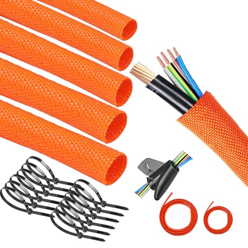 Automotive Split Wire Loom Braided Cable Sleeve, High Temperature 300°F Heat Resistant & Flame Retardant, Self-Wrapping Wire Harness Protector Car Cable Management (Yellow, 1/4"-10Feet) - color: Yellow, size: 1/4"-10Feet