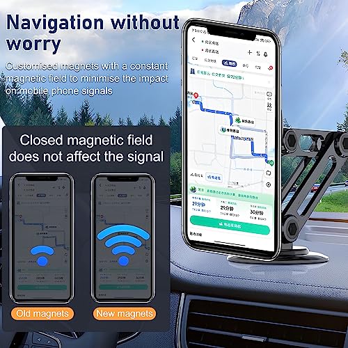 Universal 360° PRO Magnetic Suction Phone Holder Car,Alloy Folding Magnetic Cell Phone Holder for Car [Super Strong Magnet] Bracket Magnetic Dashboard Phone Car Mount for All Smartphone (Black) - color: Black