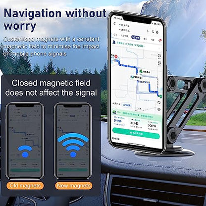 Universal 360° PRO Magnetic Suction Phone Holder Car,Alloy Folding Magnetic Cell Phone Holder for Car [Super Strong Magnet] Bracket Magnetic Dashboard Phone Car Mount for All Smartphone (Black) - color: Black