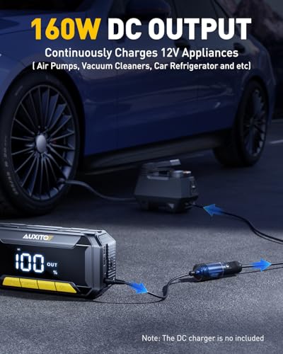 AUXITO 8000A Portable Jump Starter for All Gas/12L Diesel, 20000mAh Car Battery Booster Jump Pack, Jump Box for Car with 60W Fast Charging, LCD Screen Display, 700LM LED Light - size: 8000A