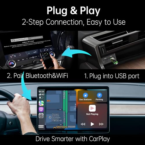 Wireless CarPlay Adapter (2025 Upgrade) – Convert Wired CarPlay to Wireless, Stable Connection, RGB Ambient Lighting, Compatible with Wired CarPlay Cars & iPhone - color: RGB lighting