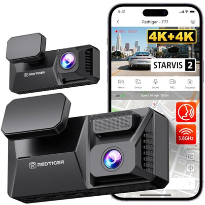 REDTIGER F77 4K+4K Dual Dash Cam for Cars, 2CH STARVIS 2 IMX678, 128GB eMMC - size: F77 V1(128GB eMMC)