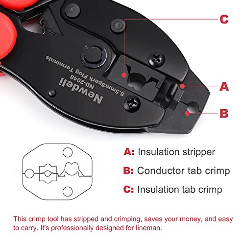 Spark Plug Wire Crimper, Newdeli Crimping Pliers for Spark Plug Stripping Tool, ND-2048 for Crimping and Stripping Spark Plug Wire, Dia 8.0-8.5mm,Ratchet spark plug wire crimping tool - style: ND-2048 for spark plug terminals