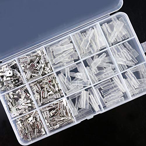 Swpeet 315Pcs 2.8/4.8/6.3mm Male and Female Spade Quick Connectors Wire Crimp Terminal Block with Insulating Sleeve Assortment Kit Perfect for Electrical Wiring Car Audio Speaker