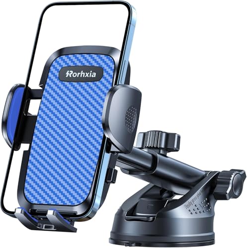 Rorhxia Blue 3-in-1 Phone Mount for Car [2025 Most Stable and Flexible Suction Cup] Vent Dashboard Windshield Cell Phone Holder Car Fit for iPhone, Samsung, All Phone - color: Blue