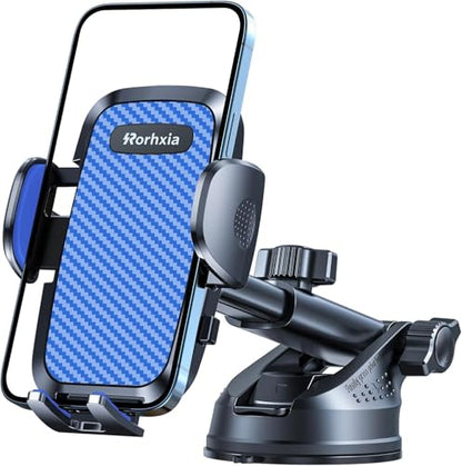 Rorhxia Blue 3-in-1 Phone Mount for Car [2025 Most Stable and Flexible Suction Cup] Vent Dashboard Windshield Cell Phone Holder Car Fit for iPhone, Samsung, All Phone - color: Blue
