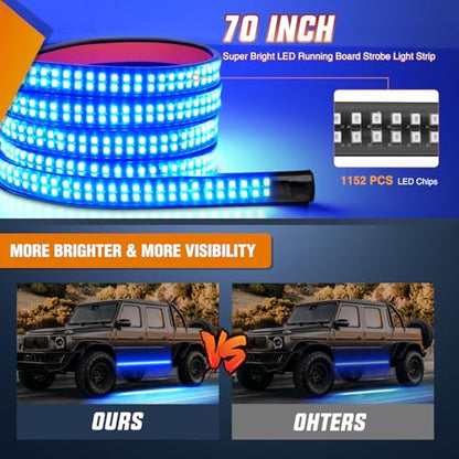 Nilight 2PCS 70 Inch Running Board LED Lights Strip Blue for Truck - color: Blue