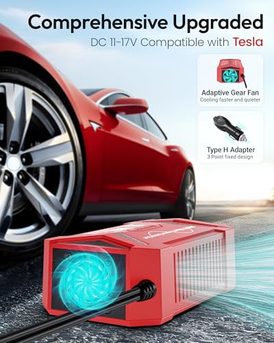 BESTEK Pure Sine Wave Power Inverter - 300W Car Plug in Charger Outlet DC 12V to 110V AC - Cigarette Lighter Adapter 4.8A Dual USB Fast Charging Ports for Laptop - Aluminum Housing - Red - color: Red