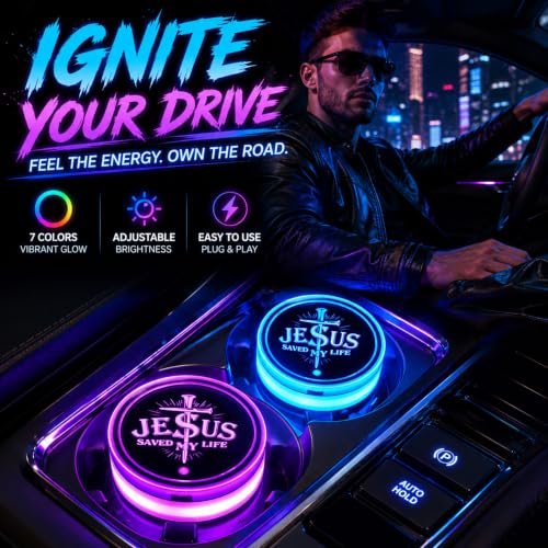 Religion Cross Car LED Cup Holder Lights Vibration Sensor Cups Coasters - color: Cross Religion