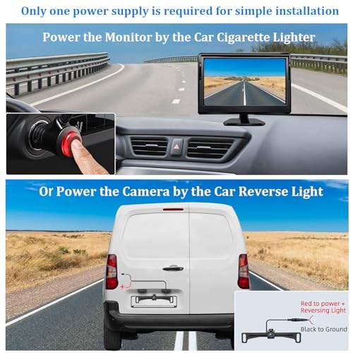 License Plate Backup Camera with 5in Monitor, 170 Degree Wide Angle DIY Grid Lines Waterproof Reverse Rear View Camera Systems for Truck Car Trailer SUV - size: 5''+License plate camera