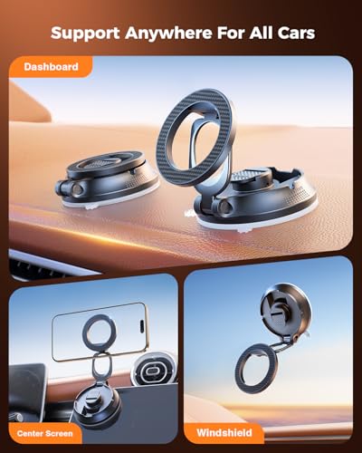 SUPERONE Magnetic Suction Cup Phone Holder for Magsafe, [88+LBS Ultra Grip & 2800gf Magnetic Power] 360° Adjustable Car Phone Mount, Cell Phone Holders for Your Car for iPhone 17 16 15 14 13 12 Series - size: Magsafe Suction Phone Holder