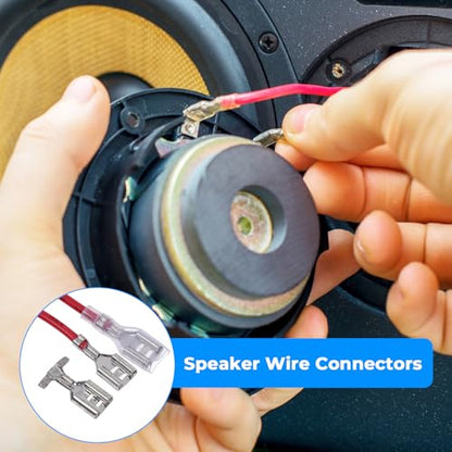 30Pcs 2.8mm 4.8mm and 6.3mm Female Spade Crimp Terminal with Insulating Sleeve and Wire, Red+Black Quick Splice Connector Kit for Speaker Wire, Crimp Terminal Assortment with 30cm Wires