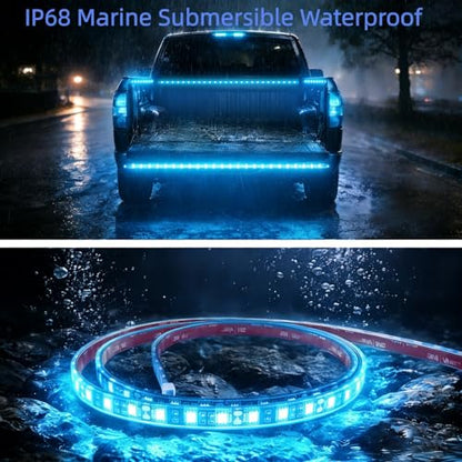 12V Marine Boat LED Light Strip Super Bright, 2 Pack 4FT IP68 Fully Waterproof RV Front Cap Lights, Golf Cart Underglow Roof Lights Strip for Truck ATV UTV SUV Car Pickup Trailer, Cuttable, Blue - color: Blue, size: 4FT