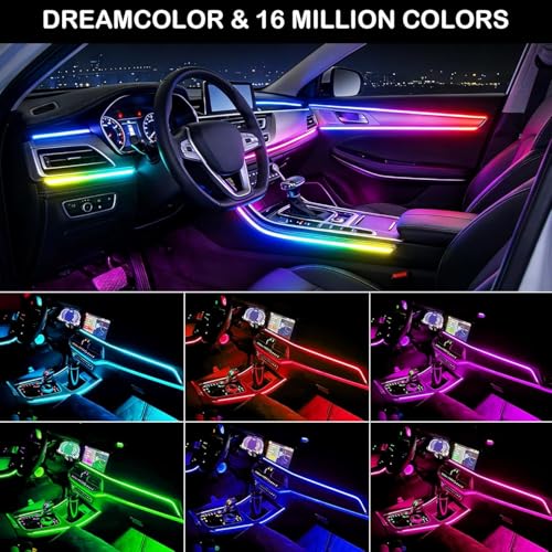 Dreamcolor Acrylic Interior Car LED Strip Lights,43.3in USB RGB Neon Flexible Strip Fiber Optic LED Ambient Lighting Kits with Remote APP, RGB Music Lights Sync for Inside car Decorations - color: Dreamcolor 1 in 1