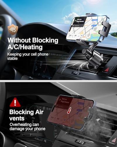 Phone Holders for Your Car [Never Blocking] Universal Car Phone Mount Hands Free Car Phone Holder for Car Vent Extension Clip Air Fit for iPhone Android Smartphone