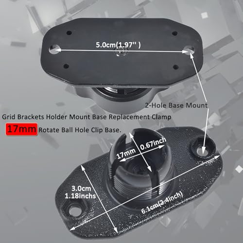 HYS Mounting Holder Mount Base with Screw Replacement Clamp 17mm(0.67inch) Rotate Ball Hole Clip Base, Mount to CB/Ham Radio & Scanners Mounting Brackets, Grid Brackets - size: 0.67" Ball Hole (L-2.40 inches)