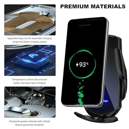 Wireless Car Charger, 15W Fast Charging Mount Electric Induction Car Phone Holder, Universal Auto-Clamping Magnetic Charger Air Vent Mount Bracket for Most Smartphones (Black) - color: Black