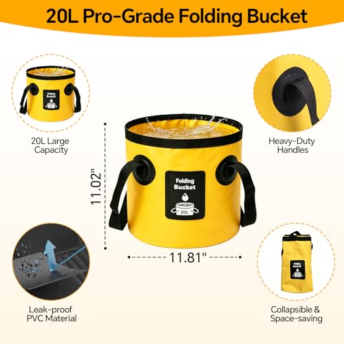 7 in 1 Car Wash Kit with 20L Folding Bucket & Brush, Extendable Car Wash Brush with 40.5" Long Handle, 15° Curved Aluminum Pole, Scratch-Free Microfiber Chenille Mop for SUV Truck RV, Yellow - color: Yellow