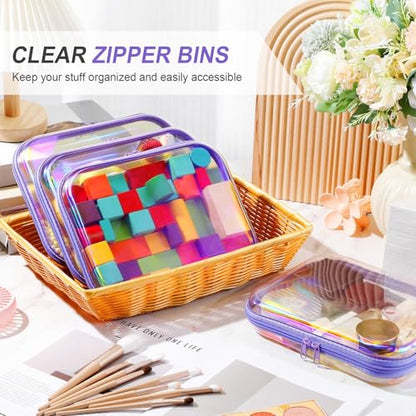 Hoolerry 4 Pcs Hard Clear Zipper Case,Clear,9.8 X 7.9 X 2 In,Purple Laser - color: Purple Laser, size: 9.8 x 7.9 x 2 in