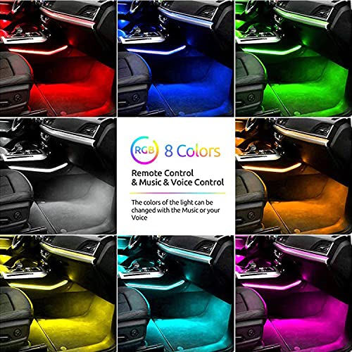 Car LED Strip Lights RGB 5050 4X 12-SMD Bar Colorful Bright Interior Atmosphere Under Dash Footwell Light, 5V USB Plug, Bluetooth APP and Remote Control, Music Sync