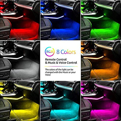 Car LED Strip Lights RGB 5050 4X 12-SMD Bar Colorful Bright Interior Atmosphere Under Dash Footwell Light, 5V USB Plug, Bluetooth APP and Remote Control, Music Sync
