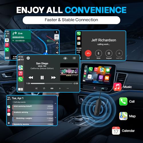 2026 Wireless CarPlay & Android Auto Adapter - Flexible Cable Prevents Port Damage, Dual-Band 2.4GHz+5GHz Fast & Stable Connection, USB A+C Adapter Included for 800+ Vehicles 2015-2026, Carbon Fiber