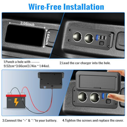 Dual Cigarette Lighter Socket 12V Splitter Panel 78W 12V USB Outlet Dual USB C PD and QC3.0 Port Car Charger Power Outlet with ON/Off Switch 15A Fuse Adapter for Car Boat Marine RV, etc