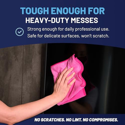 MW Pro Pink Microfiber Cleaning Cloths – 12 Pack, 16" x 16" – Premium Professional-Grade Pink Towels Built for Cleaning Pros, Hotels, Interiors & Home – Stays Pink, All-Purpose, Streak-Free - color: Pink