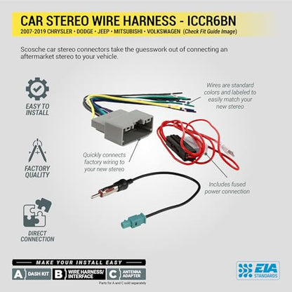 Scosche ICCR6BN Double DIN Radio Installation Dash Kit Compatible with Select 2007-2019 Chrysler, Dodge, Jeep and RAM Vehicles - Complete Aftermarket Car Stereo Install Kit - See Fit Guide In Images - style: Complete Installation Kit