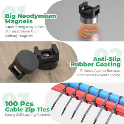 Magnetic Zip Tie Mount with 200pcs Nylon Zip Ties 25LBS Magnetic Wire Holder Multipurpose Magnet Zip Tie Mount, Waterproof Magnet Cable Tie Holders for Automotive Electrical Wiring Management - color: 220 Pack