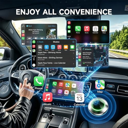 UFO-Shaped Wireless CarPlay Adapter, Plug-and-Play converts Original Wired CarPlay to Wireless. Compatible with iPhone and Android Phones, Equipped with Cool Light Strip, Stable and Durable.