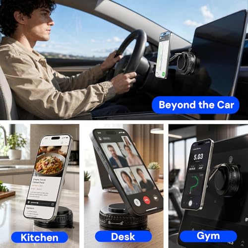 2026 Upgraded Magnetic Car Phone Mount for MagSafe: 360° Rotatable Adjustable Holder with 98LBS Strong Suction Cup & 2400gf Magnet, Compatible with iPhone Series & Android Devices, Black - color: A. Upgrated J37-Black Base