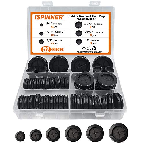 ISPINNER 52pcs 6 Sizes Rubber Grommet, Double Sided Round Rubber Hole Plug, Drill Hole 5/8" 13/16" 7/8" 1" 1-3/16" 1-1/2" (Black) - color: Black