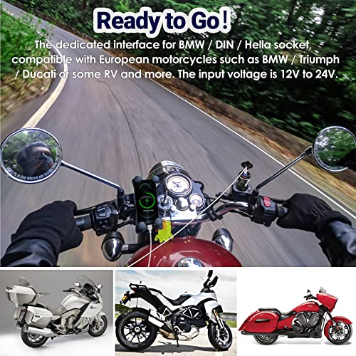 USB C 30W PD3.0 Fast Charger Din to USB, Hella Plug USB Adapter, 18W QC3.0 Power Outlet, Aluminum Voltmeter for 12V-24V Ducati Triumph BMW Motorcycle and More European Style Motorcycles