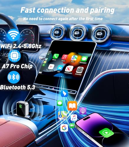 Wireless CarPlay Adapter for iPhone(2025 Upgraded),Mini Size & Plug - Play,Converts Wired to Wireless Apple CarPlay,No Delay Carplay Dongle for Apple iOS 10+/Android 11+ and Above