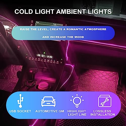 EL Wire Interior Car LED Strip Lights, 5M Neon Wire USB 5V with Fuse Protection for Automotive Car Interior Decoration with 6mm Sewing Edge, Car Garden Party Decoration, Pink
