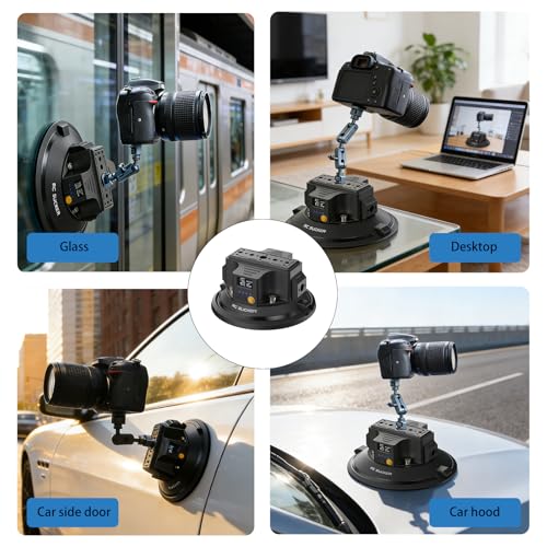 4.5" Electric Vacuum Suction Cup Camera Mount, Heavy-Duty Metal Car Mount for Camera/Action Camera/Phone, 50kg Load Auto Suction Cup for Car Windshield/Boat/Window, with 1/4" 3/8" Threads - size: 4.5"