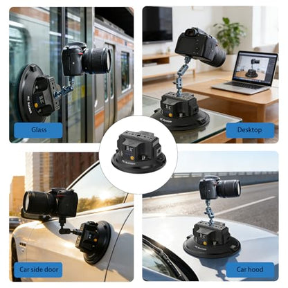4.5" Electric Vacuum Suction Cup Camera Mount, Heavy-Duty Metal Car Mount for Camera/Action Camera/Phone, 50kg Load Auto Suction Cup for Car Windshield/Boat/Window, with 1/4" 3/8" Threads - size: 4.5"