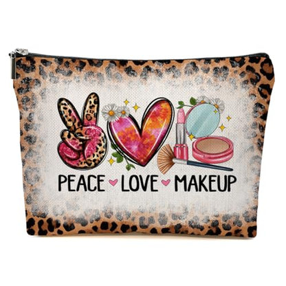 JIUWEIHU Peace Love Makeup Bag, Leopard Print Gifts for Women Cosmetic Bags - color: Multicolor 0067