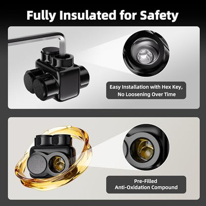 DaierTek Multitap Connector, 2-14 AWG Insulated Splice, 2 Ports Aluminum to Copper Wire Connectors with Ferrules and Allen Hex for Automotive Marine Car Wiring, Dual Entry 8 Pack - size: Dual Side 2-14 AWG-8PCS