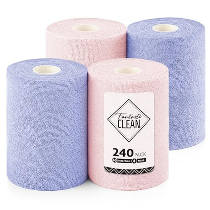 Fantasticlean Microfiber Cleaning Cloth Roll 240Pack, Pink and Light-Purple - color: 2pink 2light-purple
